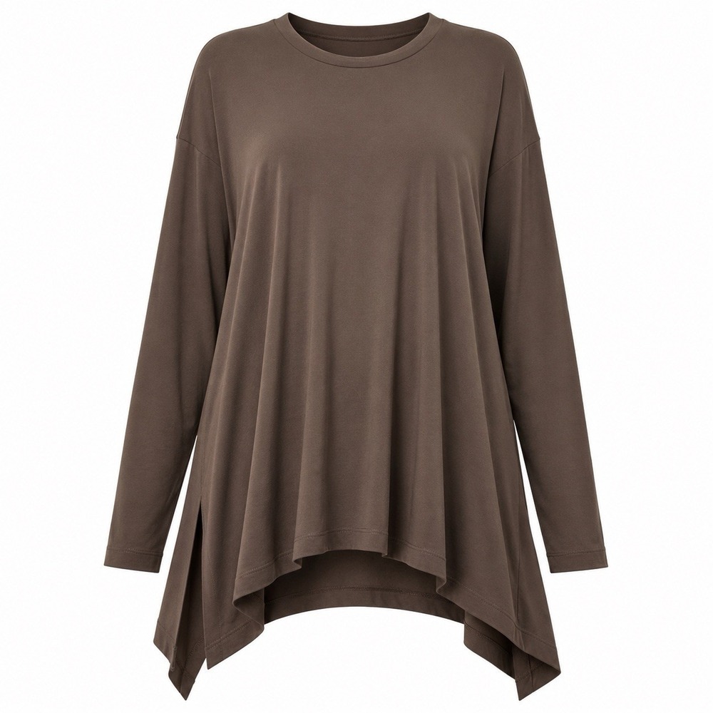 Rundholz Black Label Oversized Tunic Top Brown Small Lagenlook Asymmetric Hem
